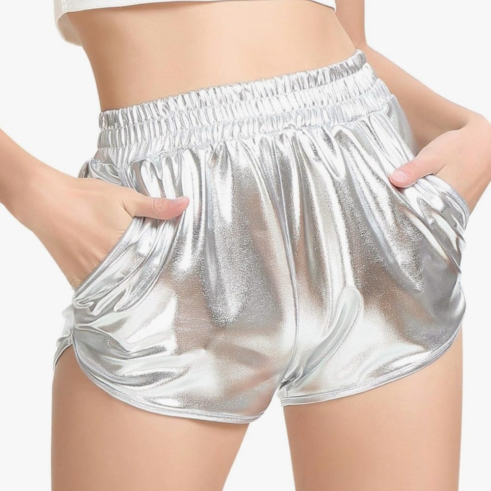 AMAZON SHINY METALLIC SILVER SHORTS-Size Small